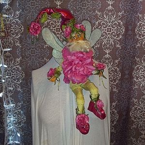 New old man fairy barbie pink. Peony flower theme hangs or sets on shelf